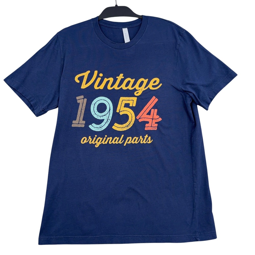 Bella Canvas Vintage 1954 Graphic Tee Mens L 100% Cotton Navy Blue Birthday